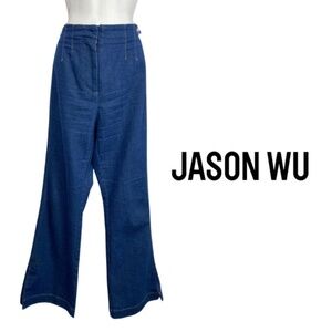 Jason Wu High-Rise Pleated Wide-Leg Denim Jeans - Medium Wash - Size 6
